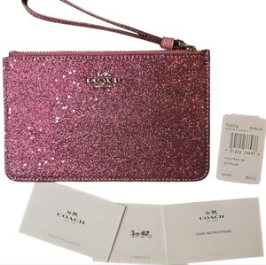 NWT Coach Star Glitter Small Wristlet in Fuchsia Pink